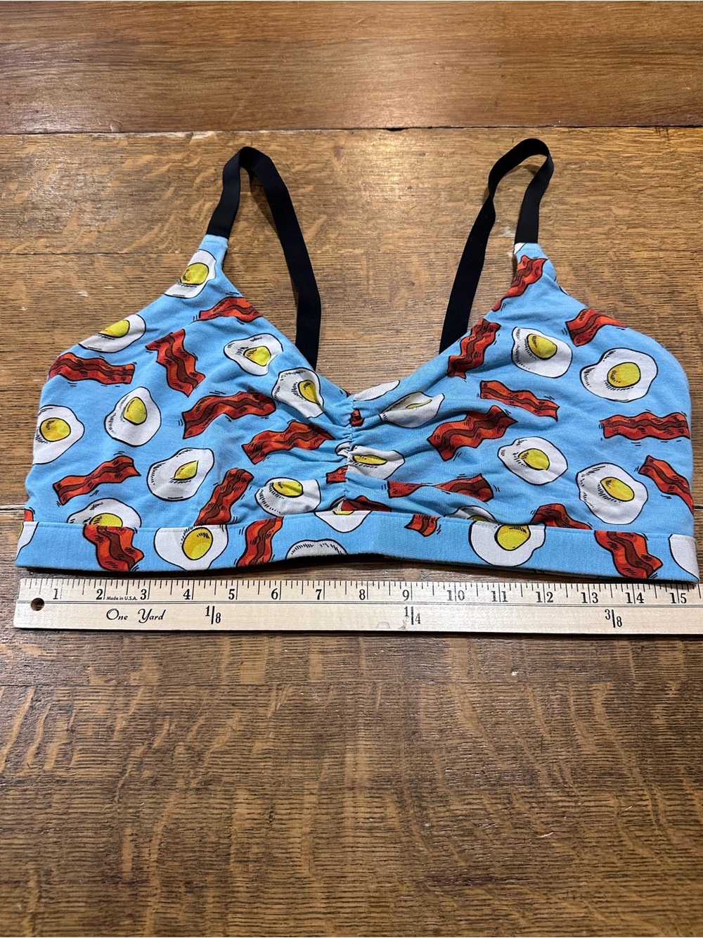 MeUndies Light Blue Bralette with Black Logo Print sz 3X bacon eggs print